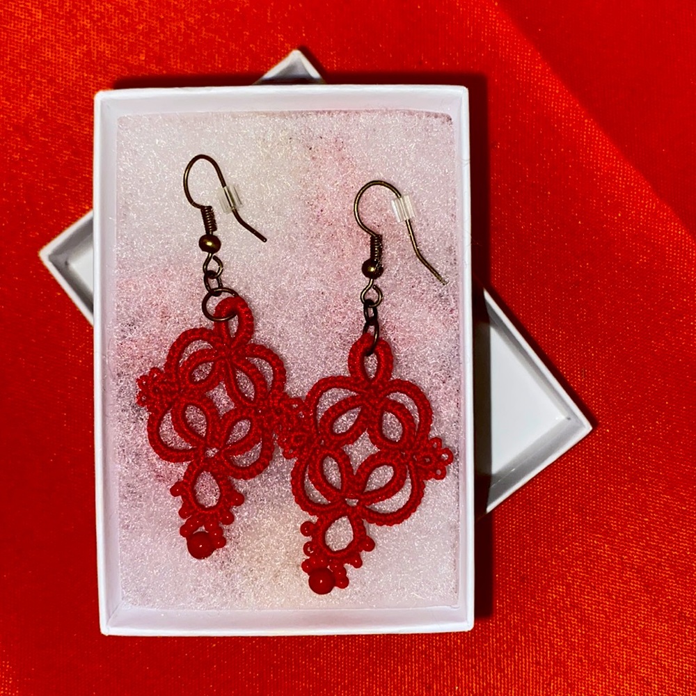 Red Lace Statement Earrings